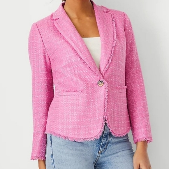 Ann Taylor Jackets & Blazers - Ann Taylor Pink Newbury French Tweed Blazer - Size 10